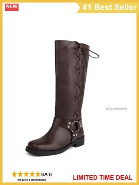 Faux Leather Square Toe Knee High Motorcycle Boots Pull-On Block Heel
